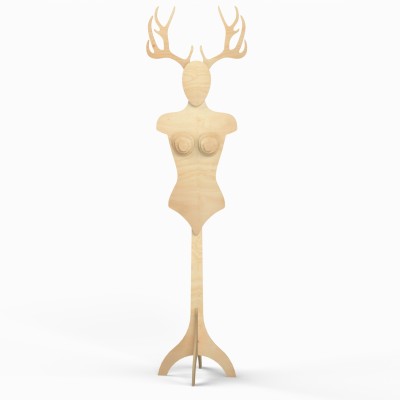 Wooden Female Body Form on Stand Deer Head no arms