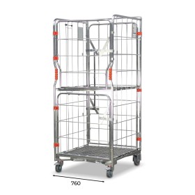 A base roll cage. 4 sided with base and mid shelves. Split doors