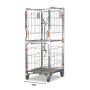 Narrow base roll cage. 4 sided with base and mid shelves. Split doors