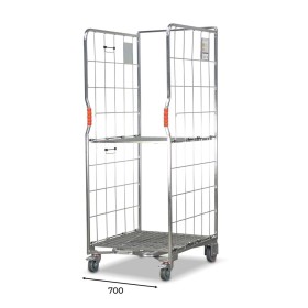 Narrow base roll cage. 2 sided with base and mid shelves. No doors