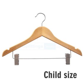 Child Wood Shirt Hanger with Clips