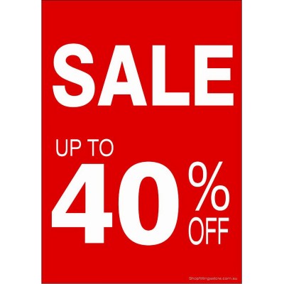 "SALE UP TO 40% OFF" - Sign Cards A4 - 5 Pack 