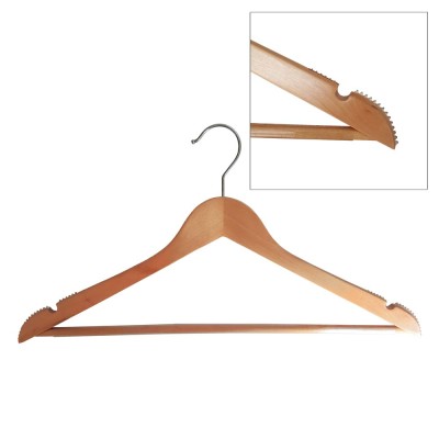 Adult Wood Shirt Hanger Natural with Rubber grip on Sholders and Timber Bar