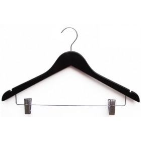 Adult Wood Shirt Hanger with Clips Black