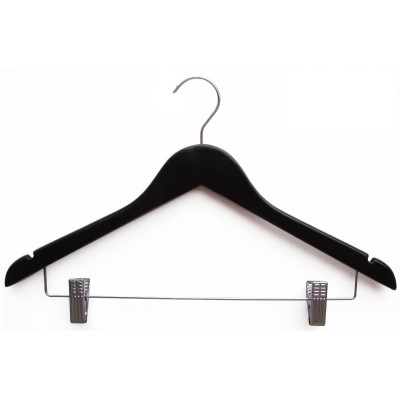 Adult Wood Shirt Hanger with Clips Black