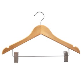 Adult Wood Shirt Hanger with Clips Natural