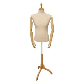 Male Fabric Torso Premium With Wooden Arms and Base